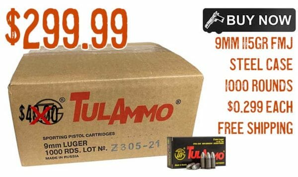 TulAmmo 9mm 115Gr FMJ Steel Case 1000 Rounds Sale deal Discount dec2022