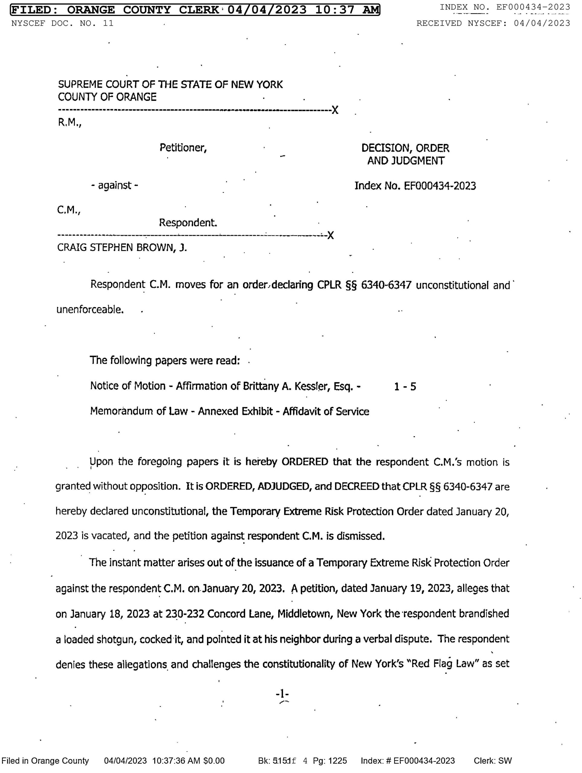 County judge rules “red flag” unconstitutional