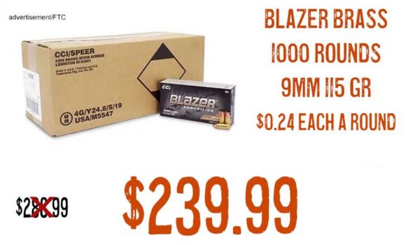 Blazer Brass 9mm 115 gr 1000 Rounds lowest price october2023