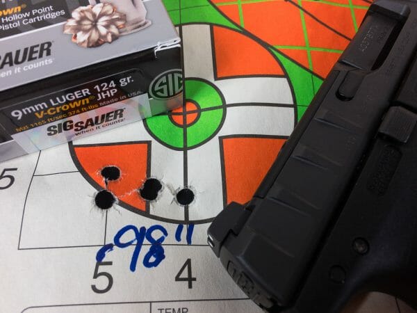 The best group of the day came from the APX RDO paired with Sig Sauer V-Crown 124-grain ammo. 