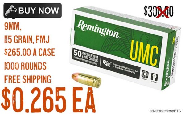 Remington UMC 9Mm 115 Grain Full Metal Jacket lowest price feb2024