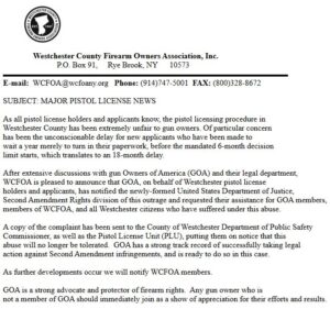 WCFOA: Major pistol license news